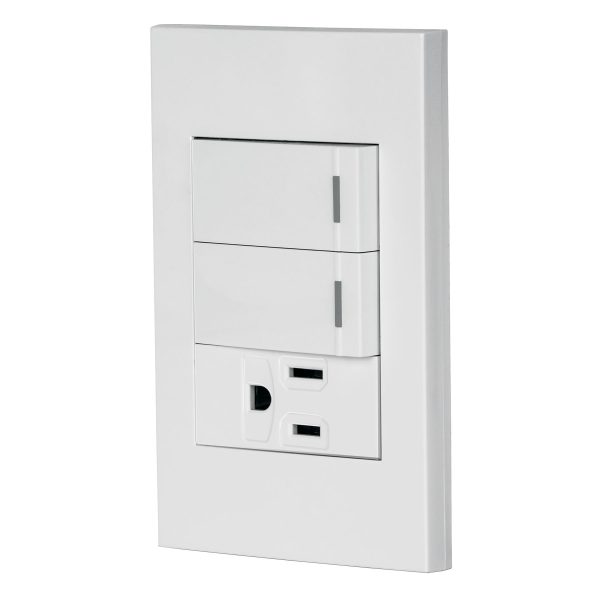 45597 - Placa armada 2 interruptores,1 contacto,1mod,Española,blanco