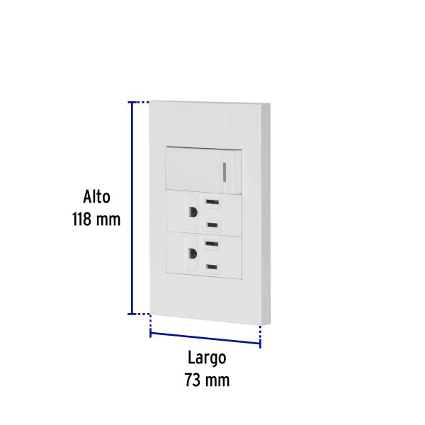 45594 - Placa armada 1 interruptor, 2 contactos,1mod,Española,blanco