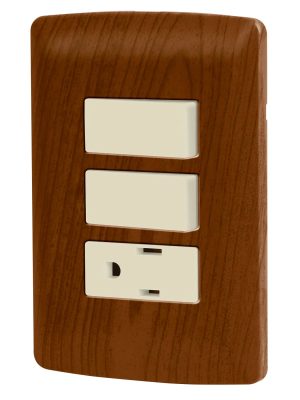 49936 - Placa armada contacto 2 interruptores,madera, línea Italiana
