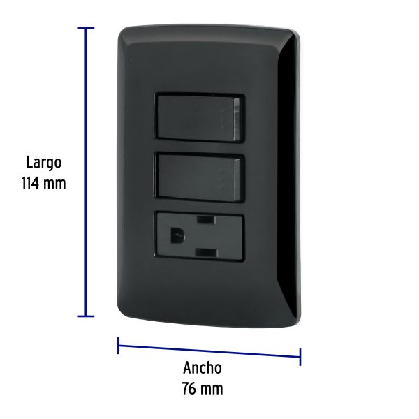 47592 - Placa armada contacto 2 interruptores,negro, línea Italiana