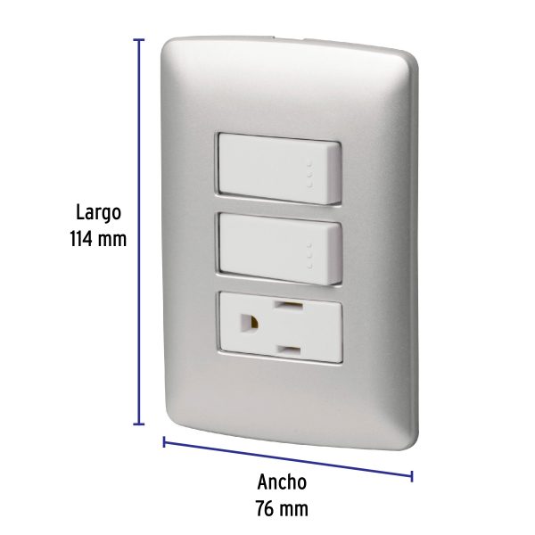 46474 - Placa armada contacto 2 interruptores, plata, línea Italiana