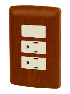 49937 - Placa armada 2 contactos e interruptor,madera,línea Italiana