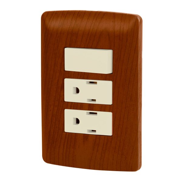 49937 - Placa armada 2 contactos e interruptor,madera,línea Italiana