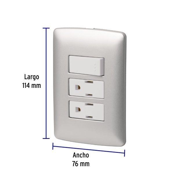 46475 - Placa armada 2 contactos e interruptor,plata, línea Italiana