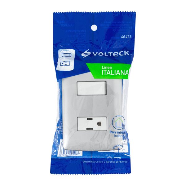 46473 - Placa armada contacto e interruptor, plata, línea Italiana