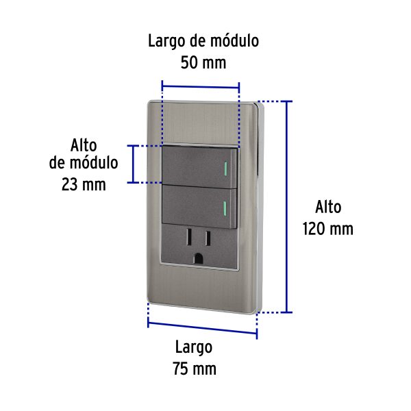 47847 - Placa armada acero 2 interruptores y contacto 1 mód,Lisboa