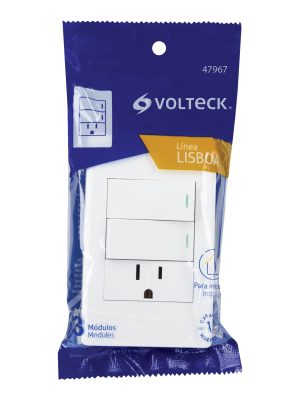 47967 - Placa armada blanca 2 interruptores y contacto 1 mód,Lisboa