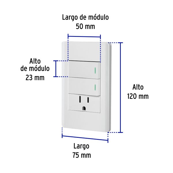 47967 - Placa armada blanca 2 interruptores y contacto 1 mód,Lisboa