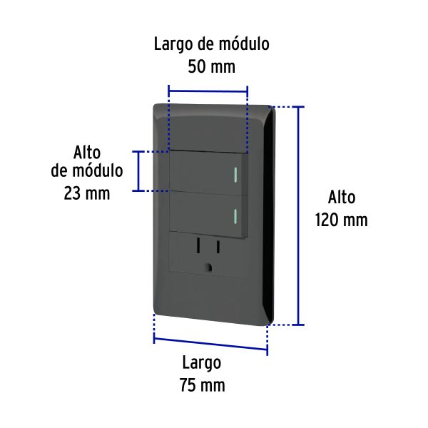47900 - Placa armada negra 2 interruptores y contacto 1 mód,Lisboa