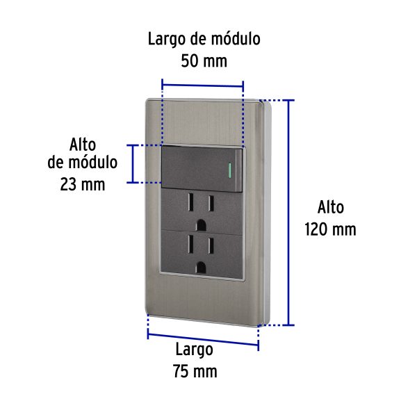 47848 - Placa armada acero interruptor y 2 contactos 1 mód, Lisboa