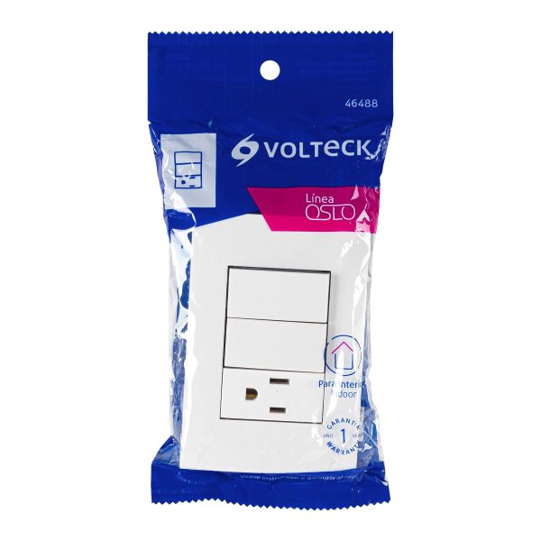 46488 - Placa armada contacto y 2 interruptores, línea Oslo, blanco