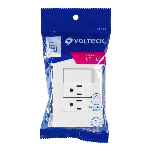 46489 - Placa armada 2 contactos e interruptor, línea Oslo, blanco