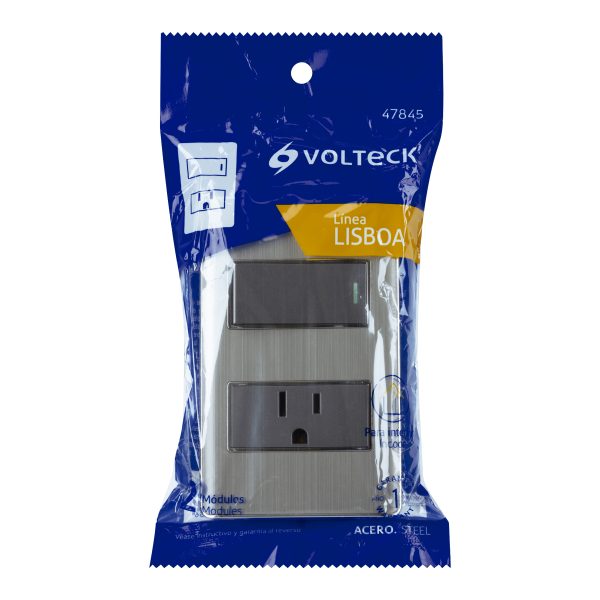 47845 - Placa armada acero interruptor y contacto 1 módulo, Lisboa