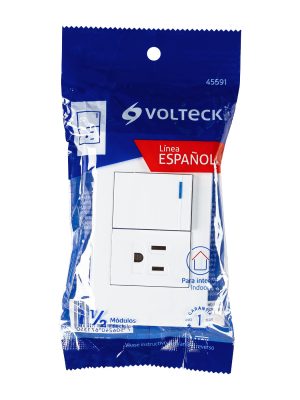 45591 - Placa armada 1 interruptor,1contacto,1.5mod,Española, blanco