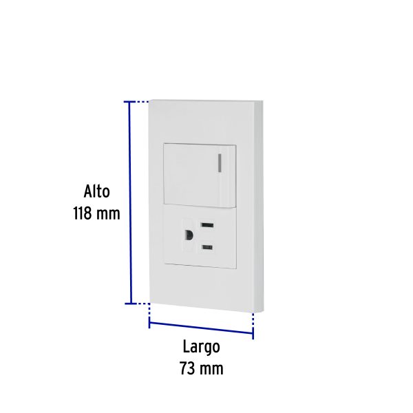 45591 - Placa armada 1 interruptor,1contacto,1.5mod,Española, blanco