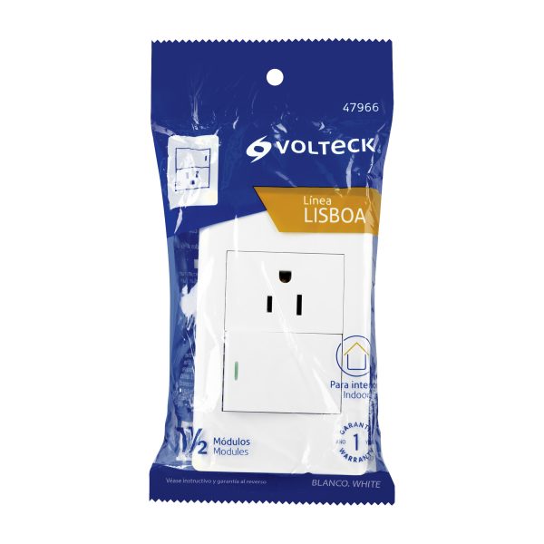 47966 - Placa armada blanca interruptor y contacto 1.5 mód, Lisboa