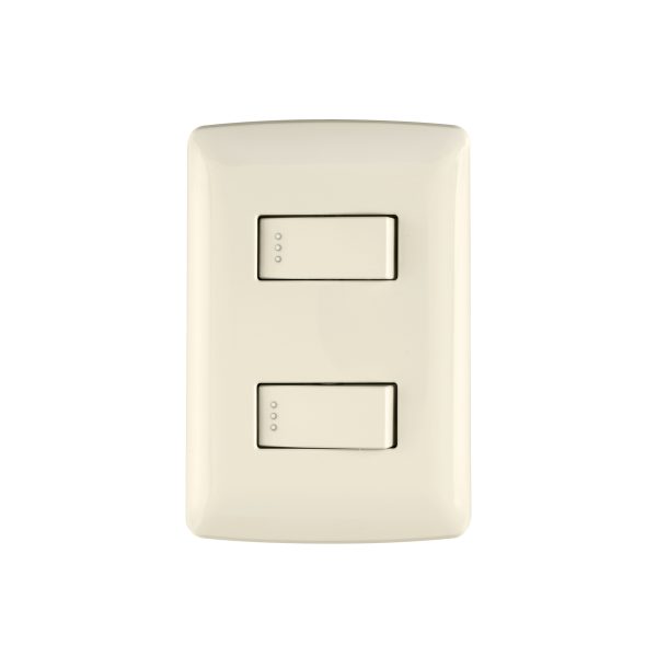 48662 - Placa armada 2 interruptores sencillos marfil,línea Italiana
