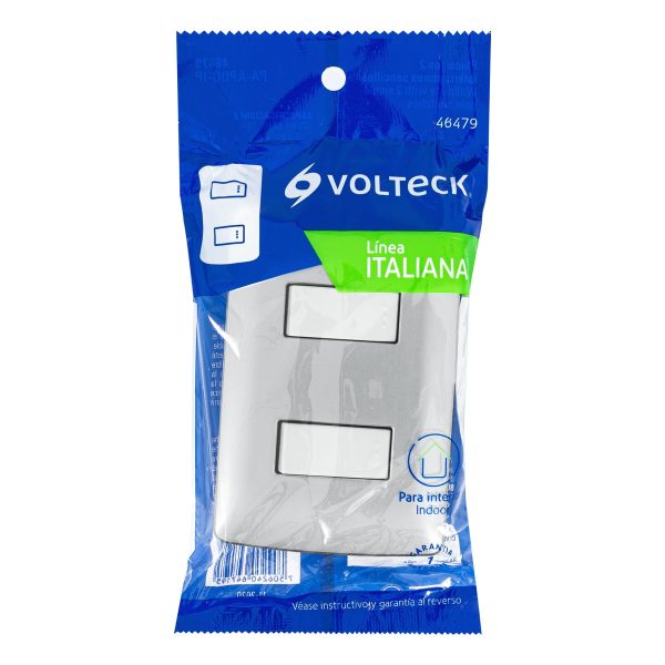 46479 - Placa armada 2 interruptores sencillos plata, línea Italiana