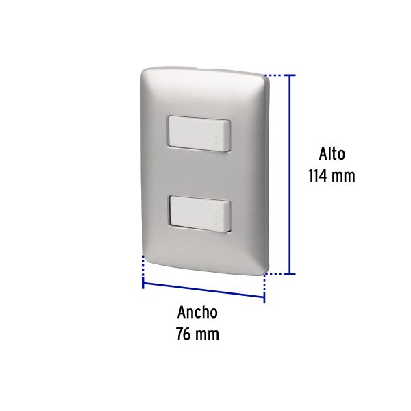 46479 - Placa armada 2 interruptores sencillos plata, línea Italiana