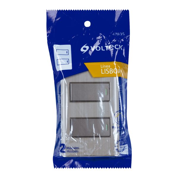 47835 - Placa armada acero 1 interruptor y 1 de 3 vías 1 mód,Lisboa