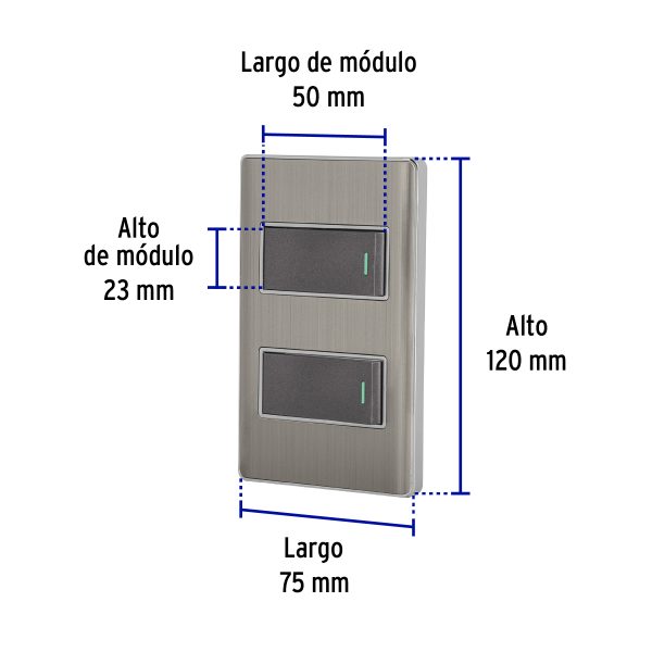 47835 - Placa armada acero 1 interruptor y 1 de 3 vías 1 mód,Lisboa