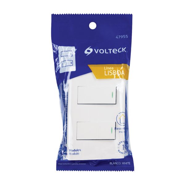 47955 - Placa armada blanca 1 interruptor y 1 de 3 vías 1 mód, Lisbo