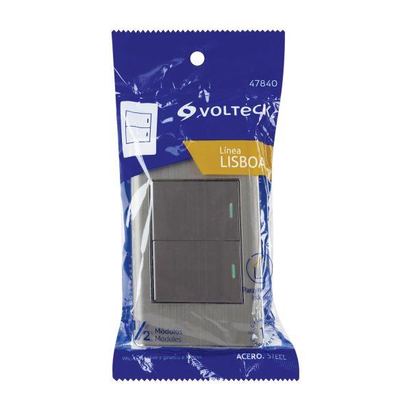 47840 - Placa armada acero inox 2 interruptores 1.5 módulos, Lisboa