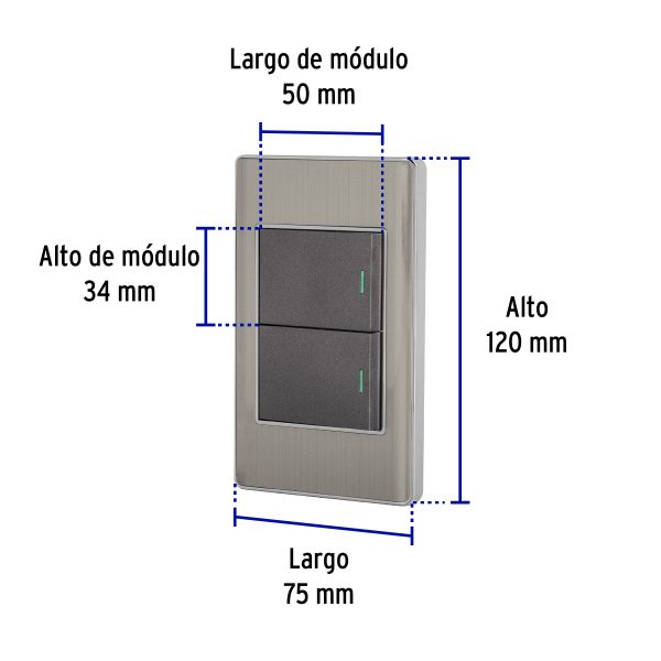 47840 - Placa armada acero inox 2 interruptores 1.5 módulos, Lisboa