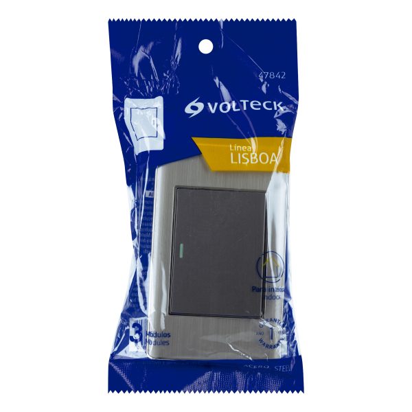 47842 - Placa armada acero inox 1 interruptor 3 módulos, Lisboa