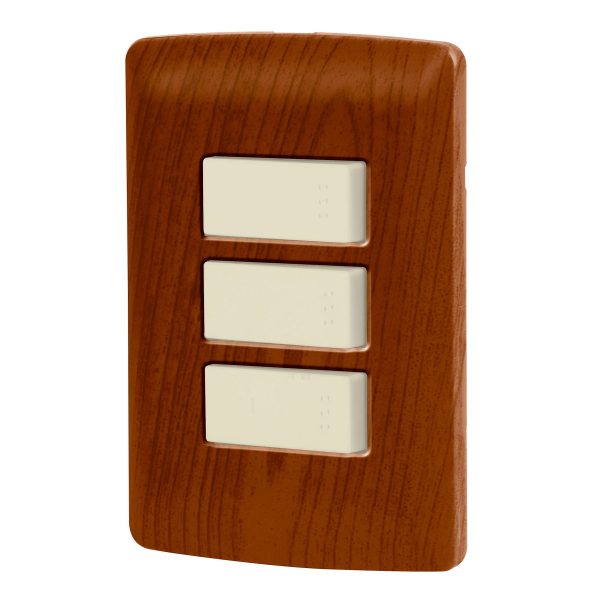 49934 - Placa armada 2 interruptores 1escalera,madera,línea Italiana