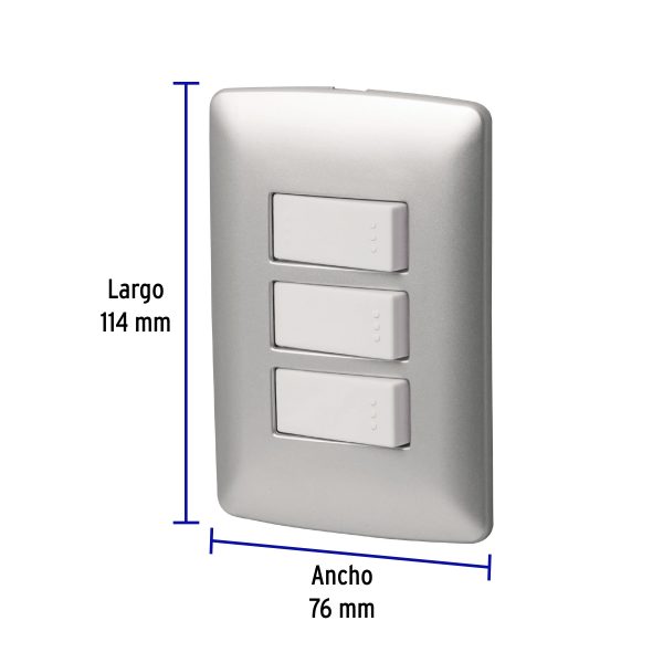 46483 - Placa armada 2 interruptores 1escalera, plata,línea Italiana