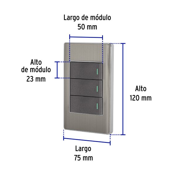 47837 - Placa armada acero 2 interruptores 1 de 3 vías 1 mód,Lisboa