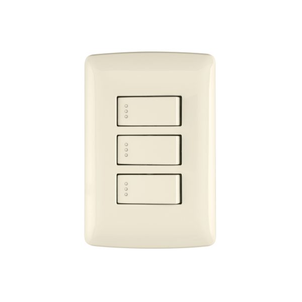 48664 - Placa armada 3 interruptores sencillos,marfil,línea Italiana