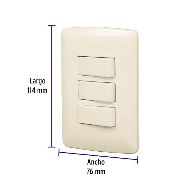 48664 - Placa armada 3 interruptores sencillos,marfil,línea Italiana