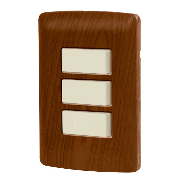 49933 - Placa armada 3 interruptores sencillos,madera,línea Italiana