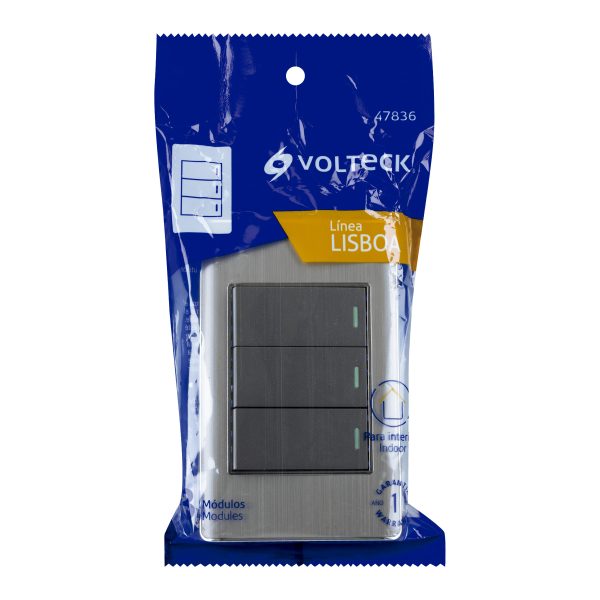 47836 - Placa armada acero inox 3 interruptores 1 módulo, Lisboa