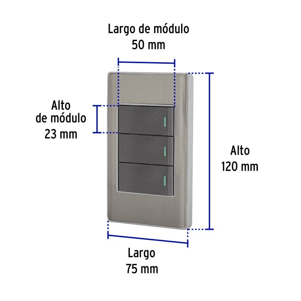 47836 - Placa armada acero inox 3 interruptores 1 módulo, Lisboa
