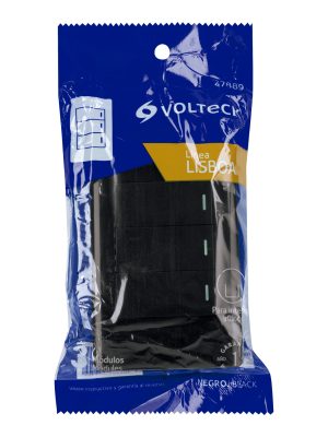 47889 - Placa armada negra 3 interruptores 1 módulo, Lisboa, Volteck