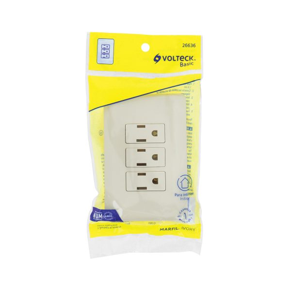 26636 - Placa armada 3 contactos aterrizados, marfil, Volteck