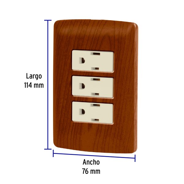 49944 - Placa armada 3 contactos aterrizados, madera, línea Italiana