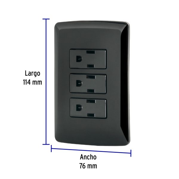 47594 - Placa armada 3 contactos aterrizados, negro, línea Italiana