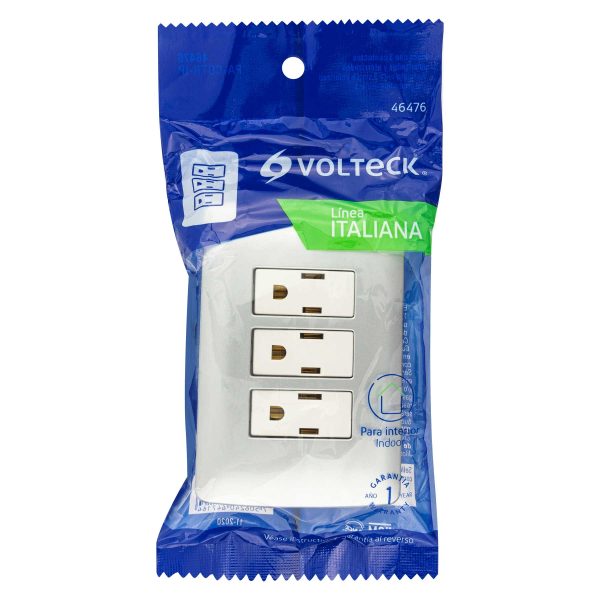 46476 - Placa armada 3 contactos aterrizados, plata, línea Italiana