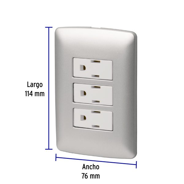 46476 - Placa armada 3 contactos aterrizados, plata, línea Italiana