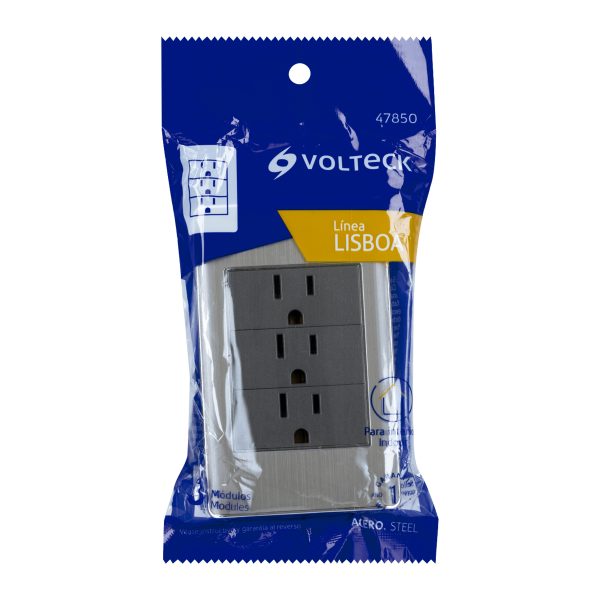 47850 - Placa armada acero inox 3 contactos 1 módulo, Lisboa