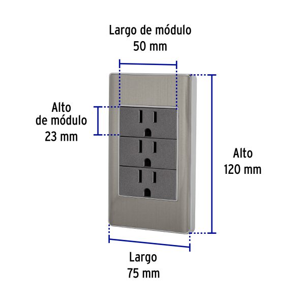 47850 - Placa armada acero inox 3 contactos 1 módulo, Lisboa