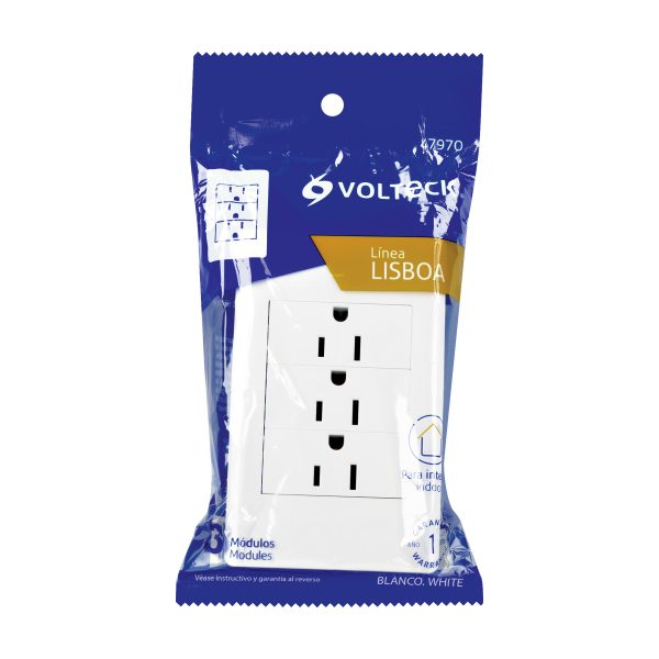 47970 - Placa armada blanca 3 contactos 1 módulo, Lisboa, Volteck