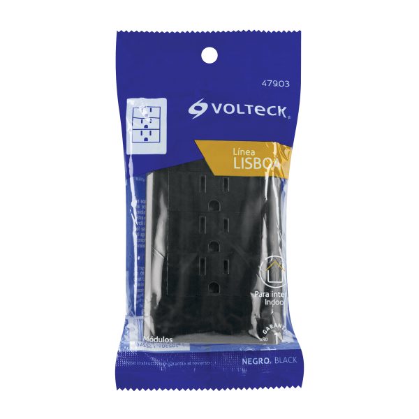 47903 - Placa armada negra 3 contactos 1 módulo, Lisboa, Volteck