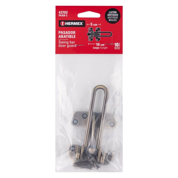 43702 - Pasador abatible para puerta, acabado latón antiguo, HERMEX