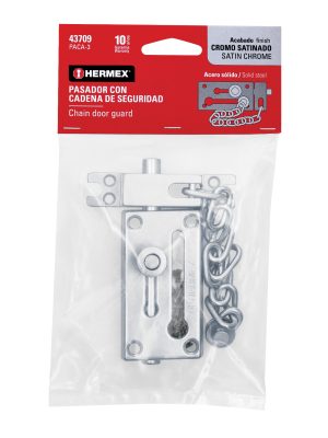 43709 - Pasador con cadena para puerta, acabado cromo mate, HERMEX