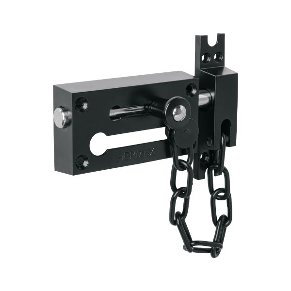 45677 - Pasador con cadena para puerta, acabado negro, HERMEX